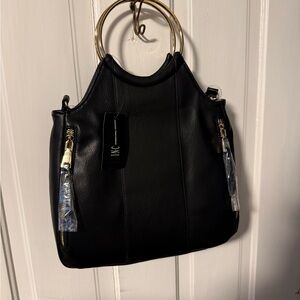 INC International Concepts Black Shoulder Bag with Gold Handles